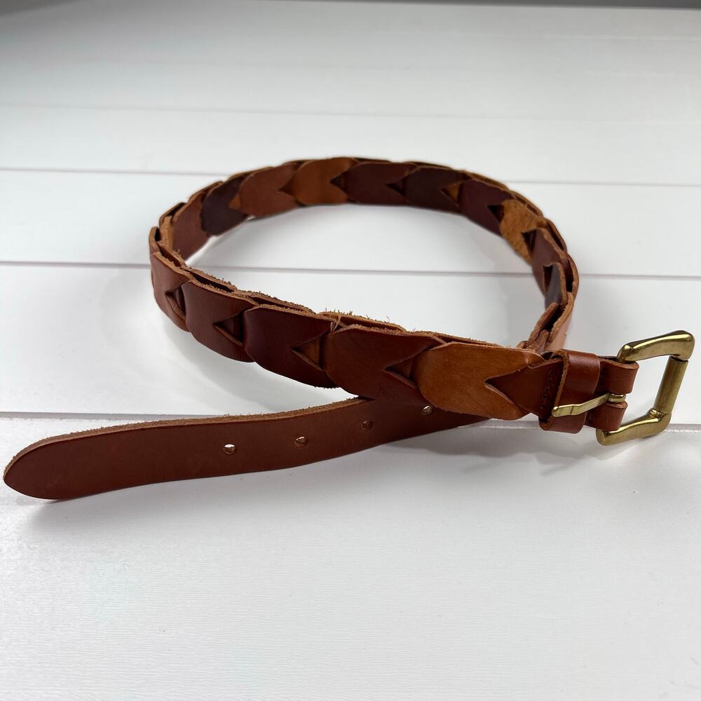 Fossil Brown Leather Woven Belt Women's size small